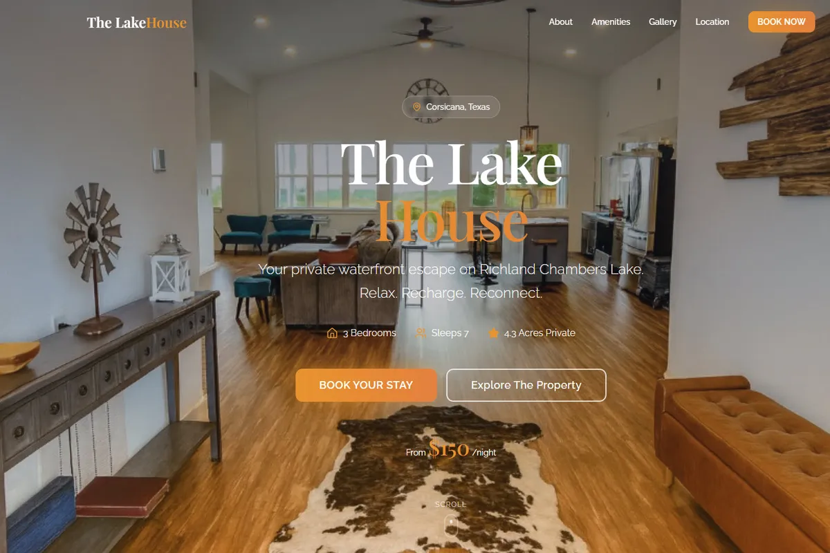 The Lake House direct booking website homepage