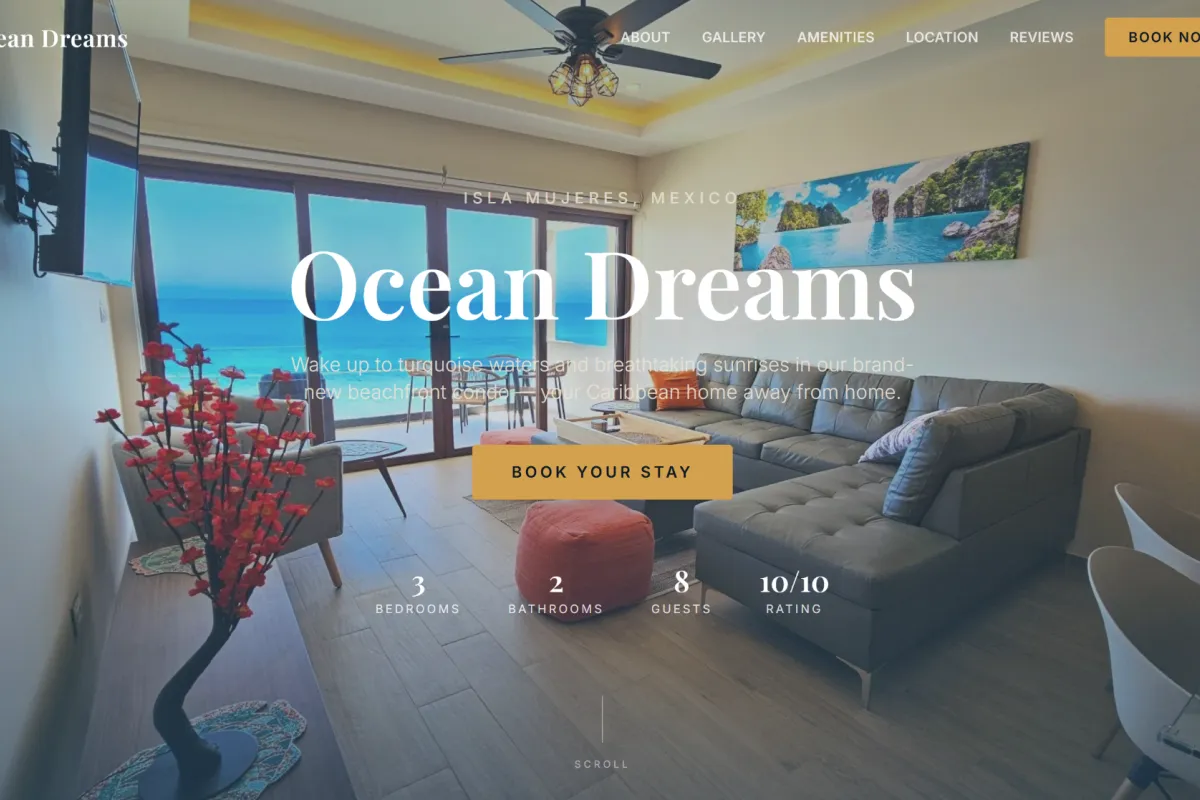 Ocean Dreams direct booking website homepage